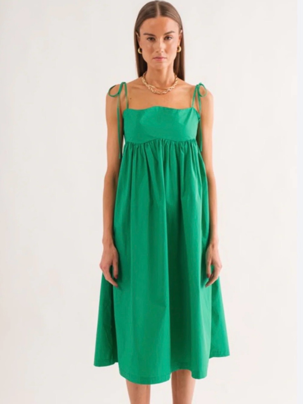 Tie-Shoulder Bright Green Midi Dress